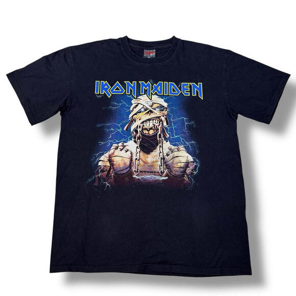 Iron Maiden Powerslave Mummy Eddie Band Tee Thunder Tag Black Sz XL Metal Retro - Picture 1 of 8